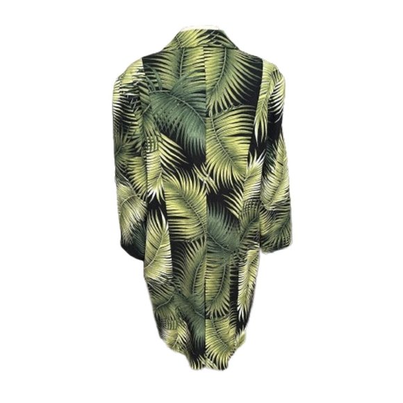 Vintage Barkcloth Long Jacket Coat-Palm Leaf Pattern-Black Green- 48" Chest - Picture 4 of 5